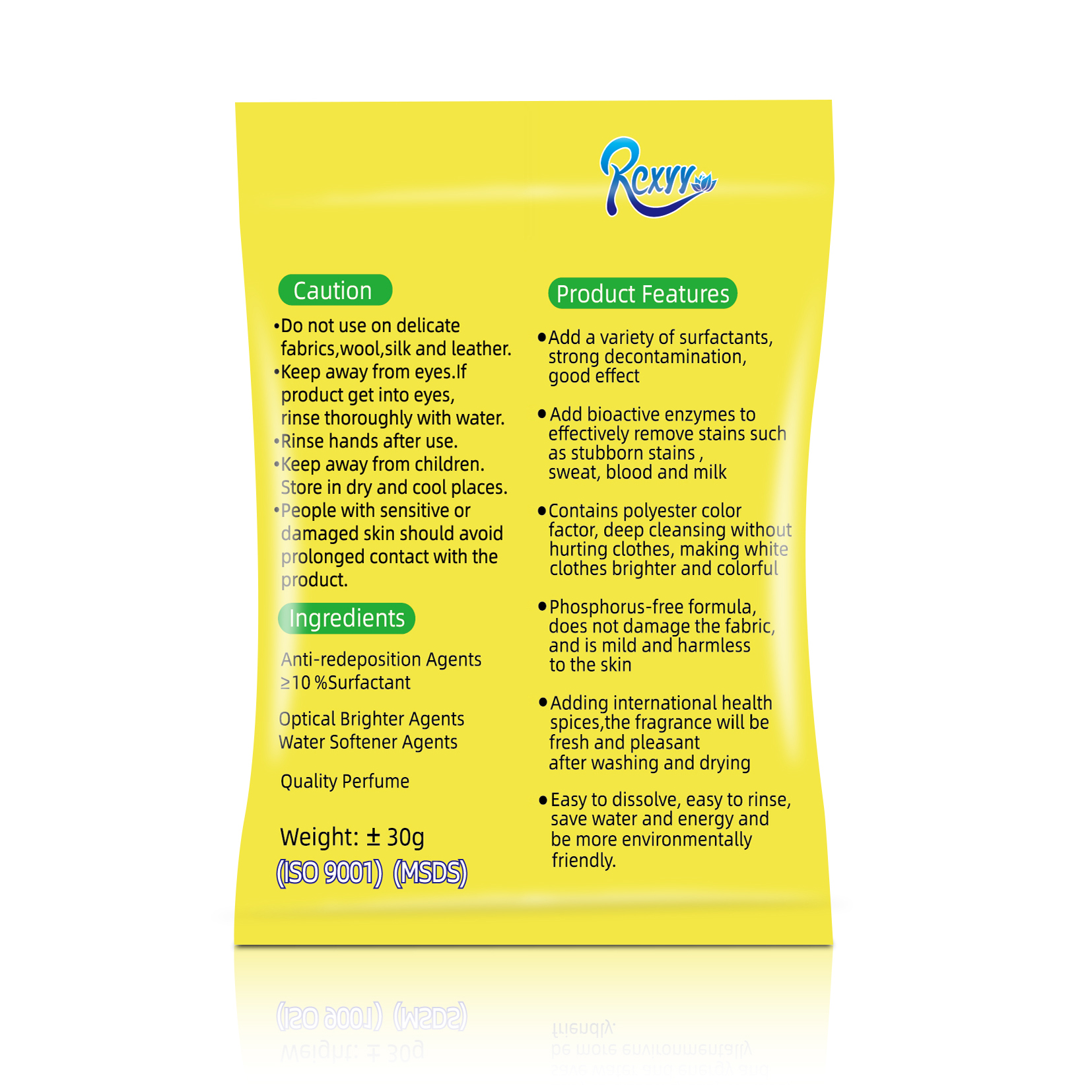 Customize Quality 30g Small Bag Packed 10% Active Matter Phosphorus-free Bulk Washing Detergent Powder