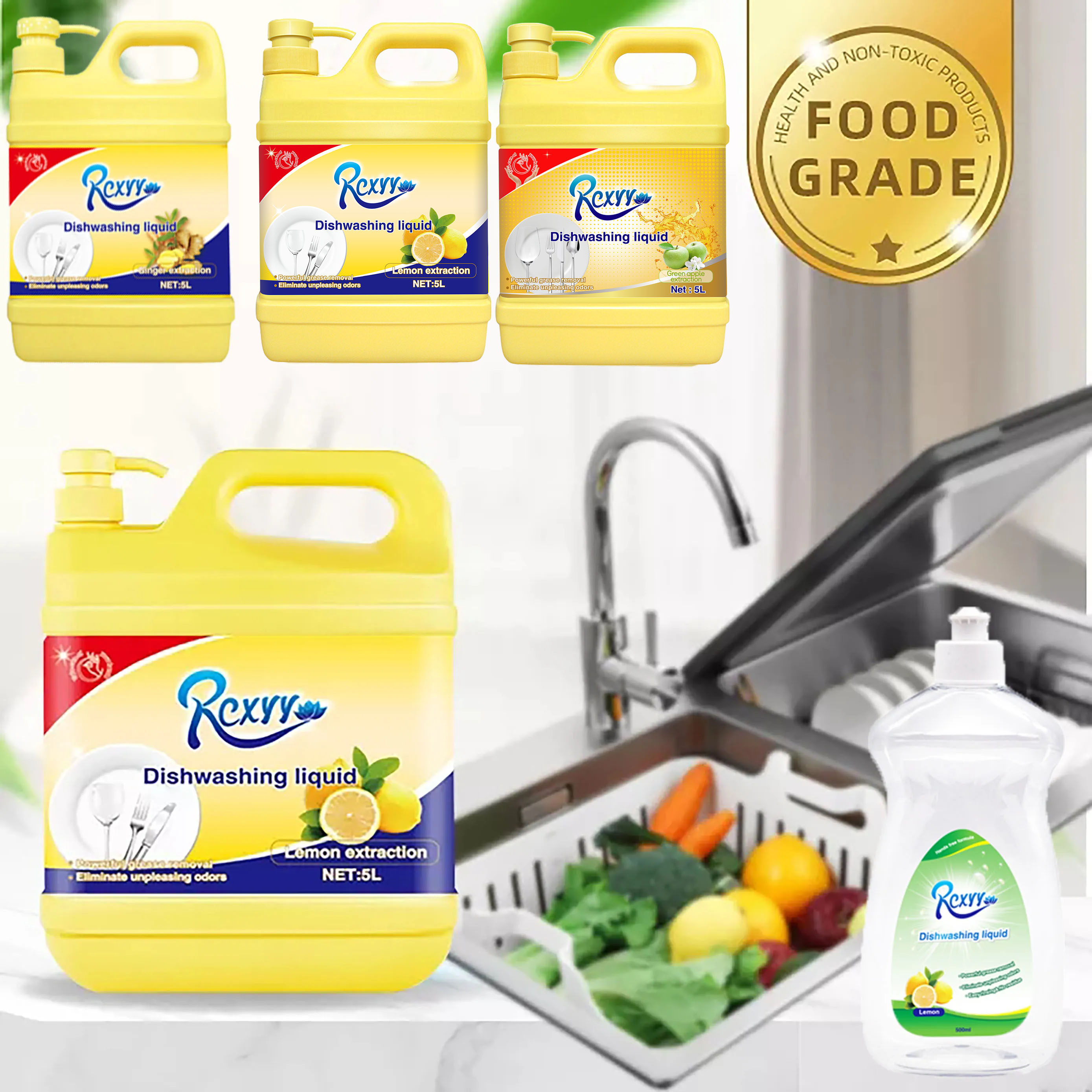 Factory Direct Sales Rcxyy 1.5L 5L Remove Oil Stains Eliminate Peculiar Smell Clean Dishes Fruit Vegetables Household Dish Soap